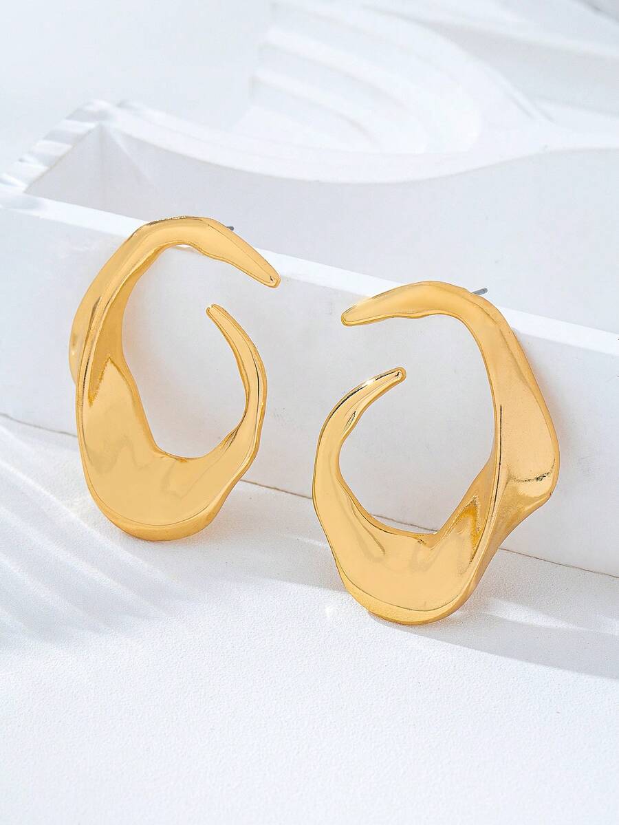 1 Pair Fashion Minimalist Versatile Exquisite Geometric Asymmetrical Stud Earrings - Yellow Gold - View 1