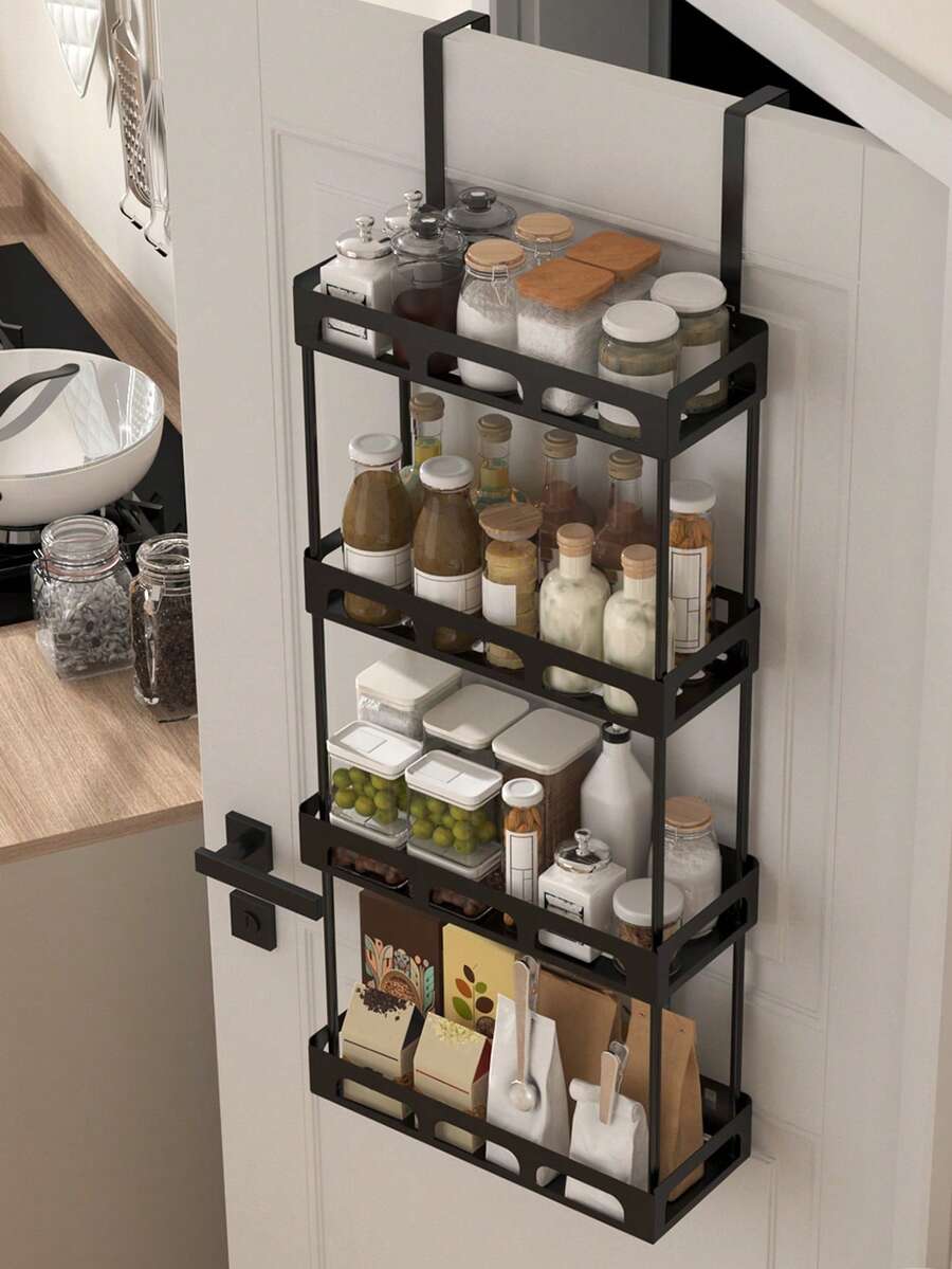 Estantería colgante para puerta, estante de puerta de varias capas, almacenamiento colgante, ahorro de espacio, adecuado para despensa de cocina y almacenamiento de especias, diseño de fácil instalación, sin perforación, estantería multifunción de cocina - Gancho para colgar detrás de la puerta - Ver 1