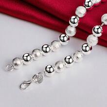 925 Sterling Silver Plated 8mm Bead Ball Chain Matte Smooth Necklace For Woman Man Wedding Engagement Party Jewelry - Silver - View 5