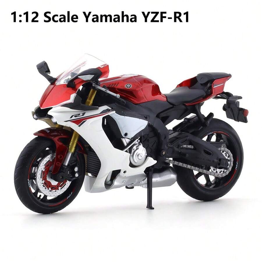 Burago 1:12 Scale Yamaha YZF-R1 Black/Red Die-Cast Motorcycle Model – Creative Desktop Ornament With Display Stand (Gift) - Multicolor - View 1