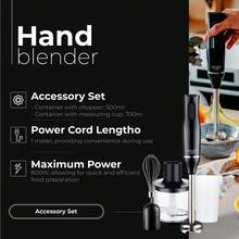 Adler Stavmixer 4 i 1, 800W, 2 hastigheter, rostfritt stålblad, 500 ml hackare, 700 ml mätbägare, visptillbehör, svart - EU E typkontakt (220-240V) - Visa 2