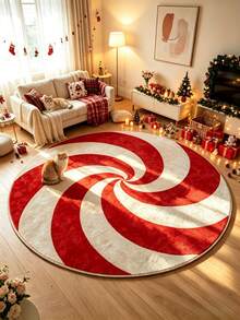 1pc Christmas Swirl Candy Round Rug, Decorative Carpet, Floor Mat, Living Room Carpet, Bedroom Carpet, Christmas Carpet - Multicolor - View 2