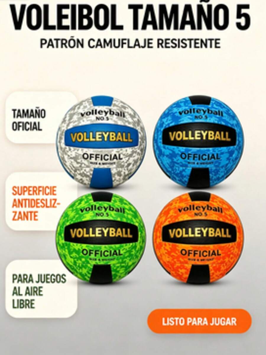 Vóleibol Camuflaje Talla 5, Vóleibol Suave de PU Resistente al Desgaste para Entrenamiento Interior y Exterior, Pelota Deportiva para Principiantes - A - Ver 1