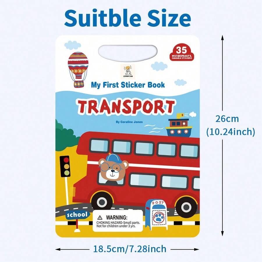 Reusable Jelly Sticker Book With Car, Bus And Other Transportation Themes, Includes 35 Waterproof Transportation Stickers, Early Education Transportation System Cognition For Toddlers - Red and White - View 1