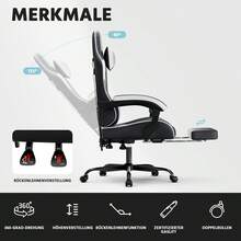 Gaming Chair, Ergonomic Gaming Chair With Lumbar Support, Breathable PU Leather Office Chair, Comfortable Computer Chair, Load Capacity 200 Kg, Seat Height And Backrest Adjustable Black And White, 58.5 X 63 X 120.5 Cm - Black - View 11