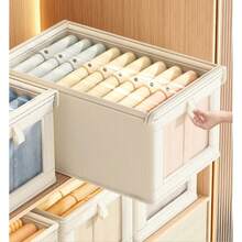 1/2pcs Fabric Storage Box With Visible Window And Lid, Linen Material Closet Organizer - Beige - View 8