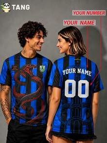 Inter Milan Style Customized Men's Football Jersey & Customizable Name And Number & Round Neck Lightweight Sports Top & Breathable, Moisture-Wicking, Quick-Drying & Training, Casual, Gift - Blue - View 10