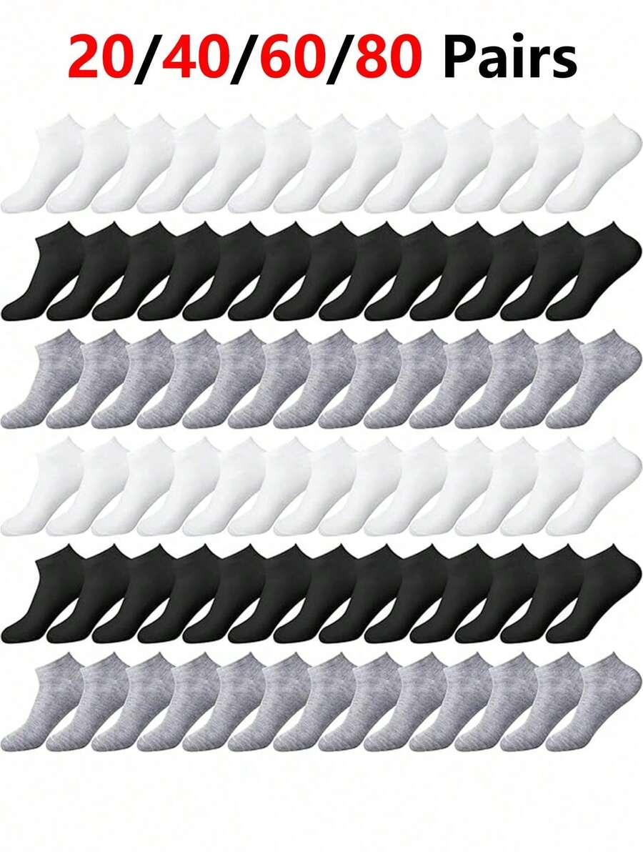 1/5/10/15/20/30Short Men's Socks Black And White Sports Simple Solid Color Low Cut Versatile Classic Socks Sweat Absorbing Breathable Low Vamp - Multicolor - View 1