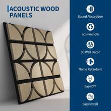 3D Acoustic Wood Wall Panels, 12 X 12 In Sound Absorbing Slat Panels With PET Felt Backing, Geometric Wall Decor For Home Theater & Recording Studio, Walnut, 12/24-Pack - Walnut Wood - View 2