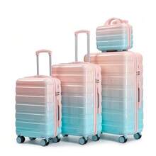 مجموعة حقائب سفر 4 قطع من البولي كربونات 14"/20"/24"/28" – أحجام كبيرة ومتوسطة وصغيرة مع مقابض جانبية وأقدام واقية – قفل مدمج برقم سري وحقيبة مستحضرات تجميل 14" (وردي) - مشاهدة 1