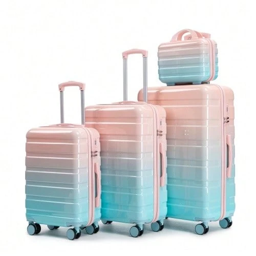 مجموعة حقائب سفر 4 قطع من البولي كربونات 14"/20"/24"/28" – أحجام كبيرة ومتوسطة وصغيرة مع مقابض جانبية وأقدام واقية – قفل مدمج برقم سري وحقيبة مستحضرات تجميل 14" (وردي) - مشاهدة 1
