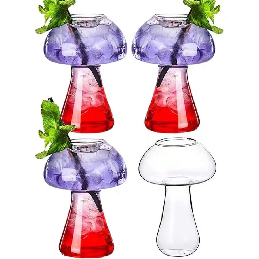 1-6pcs Mushroom Shaped Glass Cups, Transparent Mushroom Glass Beverage ...