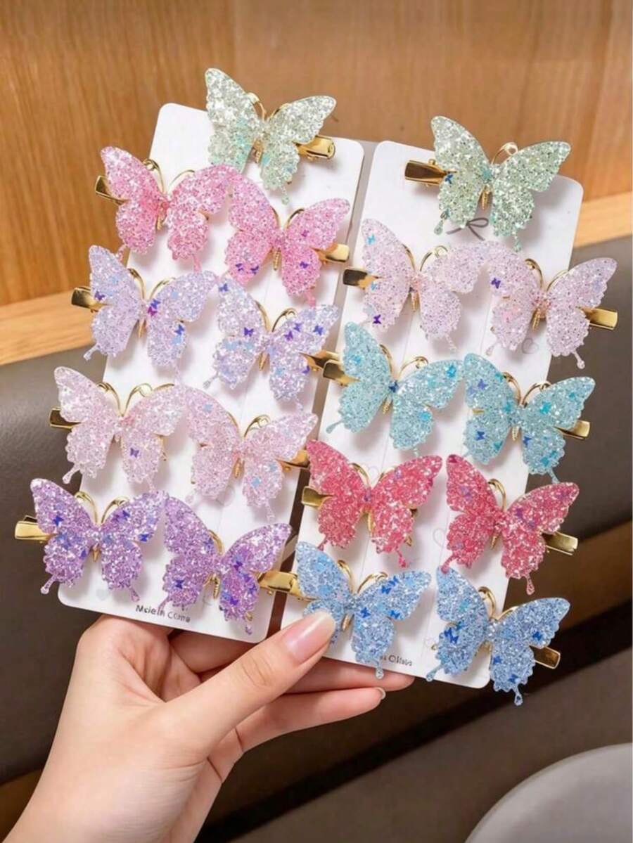 36/18/6pcs Colorful Shiny Butterfly Hair Clips, Sweet And Cute Hair Accessories For School, Outdoor Activities And Daily Wear, (Random Color) - Multicolor - View 1