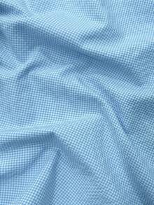 WAIT HIM Men's Henley Collar Plaid Long Sleeve Shirt - Blue and White - View 7