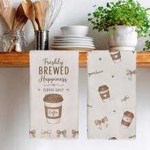 2PCS Kitchen Towels Coffee Cup Bow Healing Print Microfiber Absorbent Kitchen Towels, 40*60cm Rectangular Dish Cloth, Table Cloth, Hand Towel, Kitchen Decor, Housewarming Gift For Neighbors, Kitchen Napkins And Dish Cloth, Home Decor - Apricot - View 8