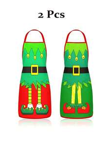 4Pcs Funny Elf Christmas Kitchen Aprons, Cartoon Elf Leg Print Adjustable Cooking Apron, Holiday Cosplay Party Aprons - Multicolor - View 12