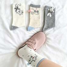 4 Pairs Cute Animal Print Mid-Calf Leg Warmers With Bow Decor Casual Women's Leg Warmers Set - A - View 1