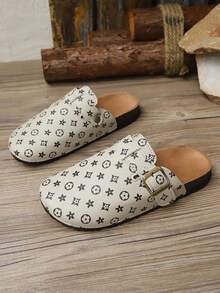 Women's Adjustable Metal Square Buckle Star Pattern Round Toe Closed Toe Flat Half-Slipper Casual Commute Spring Summer Beige PU - Beige - View 6