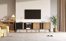 Rustic Brown TV Stand - TV Cabinet With Door And Open Shelf - Up To 80 Inch Compatible - Black and Brown - 查看 2
