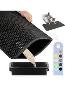 1pc Cat Litter Mat, EVA Non-Slip Waterproof Urine-Proof Litter Box Mat, Easy To Clean Anti-Splash, Cat Supplies Accessory - Black - View 11