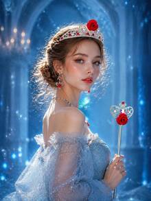 2pcs Red Rose Rhinestone Crown Headband & Fairy Wand Set, Silver Crystal Crown Headband With Side Comb, Wedding Birthday Cosplay Party Costume Accessories - Silver - View 4