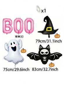 10pcs Sweet & Cool Pink "BOO" Letter Decorations, Featuring Skull, Bat, Ghost And Witch Hat Designs, Suitable For Halloween Party, Yard And Store Window Display, Cosplay Events And Holiday Photo Props - A - View 6