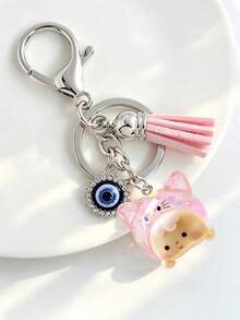 1pc Evil Eye Tassel 3D Glitter Cat Head Phone Charm Resin Phone Pendant Keychain Bag Accessory - Keychain - View 13
