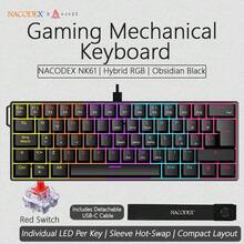 AJAZZ NK61 Wired Mechanical Keyboard, Full-Color Mixed Backlight, Side Ambient Light Box, 61 Keys With Flowing Light, Supports Hot-Swappable Keycaps, Red Switch, Micro-Adjustable Satellite Axis. Gaming Keyboard, Portable Keyboard - Multicolor - View 22