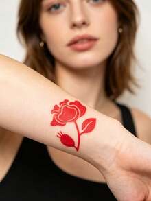 4pcs Ins Style Butterfly & Floral Henna Tattoo Stencils, Minimalist Flower & Butterfly Design, Reusable Hollow Stencil Stickers, Suitable For Daily Wear, Vacation, Music Festival, Party - Black - View 7