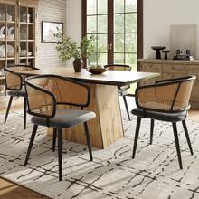 Grey Dining Chairs With Woven Backrest - Modern And Comfortable Style - 灰色 - 查看 1
