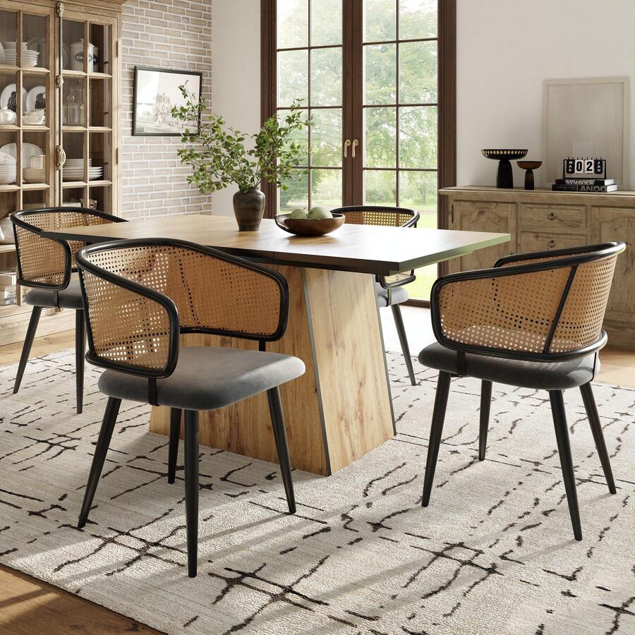 Grey Dining Chairs With Woven Backrest - Modern And Comfortable Style - 灰色 - 查看 1