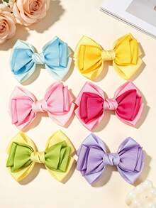 6PCS Multi-Color Multi-Layer Bow Hair Clips, 6 Colors Combination, Suitable For Daily Wear, Perfect Gift Choice - Multicolor - View 1