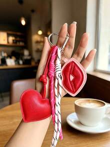 Yogodlns Flame Sexy Red Lips Keychain, Creative Bag Leather Heart Pendant Charm, Valentine's Day Gift Accessory, Creative Minimalist Rope Pendant - Multicolor - View 3