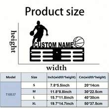 1件客製化籃球獎牌架－壁掛式鐵製展示架，適用於獎牌與緞帶，藝術家居裝飾，鏤空設計，牆面藝術裝飾，適合商店、門廊、花園、庭院、辦公室、戶外運動牆面裝飾 - 黑色 - 查看 2