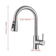 Klassischer Küchenwasserhahn mit ausziehbarem Brausekopf: Einteilig, Warm- und Kaltwasser, 360 Grad schwenkbar, verchromt, Keramikventil, Einloch-Installation, wassersparend, inklusive Installationszubehör und ausgestattet mit G1/2-Zulaufrohr - Silber - Übersicht 7