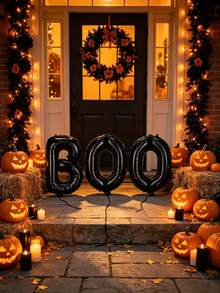 3pcs/Set 16-Inch Halloween "BOO" Letter Foil Balloons, Matte Black Foil Letter Balloon Garland, Spooky Halloween Wall Decor, Gothic Haunted House Adult Party Decorations, Home, Bar Halloween Photo Backdrop Props - Halloween BOO - View 8