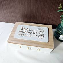 1pc Wooden Tea Box, Tea Bag Compartment Storage Box, Coffee Bag Multi-Functional Container, Flip Lid Desktop Tea Bag And Tea Leaf Storage Box, 6-Compartment Coffee Snack Tea Bag Organizer, Candy Storage Container, Creative Home Decor, Black/White 2 Colors, Cute And Elegant - Multicolor - View 6