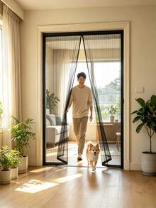 Magnetic Screen Door Curtain, Self-Sealing Automatic Closing Breathable Insect Proof, Polyester Mesh Durable Material, Simple Practical Style, For Living Room Bedroom Balcony Patio Garage Home & Pet Friendly Use - B - View 3