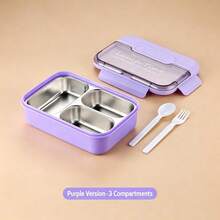 1pc 720ml Adult Lunch Box With Utensils And Leak-Proof Lid, 3-Compartment Divided Lunch Box, 1pc Durable 304 Stainless Steel Leak-Proof Lunch Box With Stainless Steel Utensils, Easy To Clean, 1pc Insulated Food Container, Vacuum Lunch Box - Multicolor - View 14