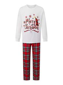 Christmas Family Matching Pajamas Set Print Long Sleeve Tops, Plaid Pants - Red - View 7