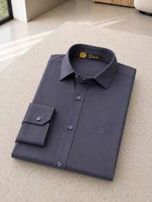 Men's Long Sleeve Spandex Dress Shirt - 深灰色 - 查看 4