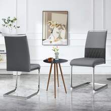 Modern Dining Chairs Set Of 6 Grey - PU Leather And Linen Backrest, High Back Reinforced - Perfect - 灰色 - 查看 4