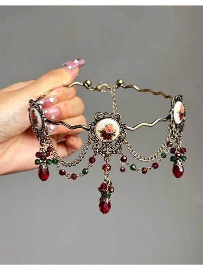 Gothic Punk Rose Necklace Choker, Fashionable Exaggerated Niche Personalized Y2K Women's Party Cosplay Accessory