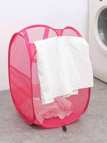 1pc Large Capacity Transparent Laundry Basket, Foldable Dirty Clothes Storage Bin, Bedroom/Bathroom Storage Basket - Multicolor - View 4