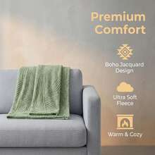 1pc Khaki Bohemian Style Blanket, Taffeta Jacquard Faux Sherpa Long Pile Fleece, Lambswool Blanket, Throw Blanket, Soft, Lightweight, Breathable And Warm, Reversible Bed Blanket And Shawl, Suitable For Living Room, Bedroom, Dormitory Furniture Decoration, All Seasons, Can Be Used As Bed Cover, Small Size Can Be Used As Beach Towel - Green - View 7