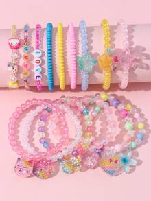 5pcs Children's Heart Butterfly Flower Charm Bracelet Set, Heart Beaded Jewelry Bracelet Set, Suitable For Holiday Party Birthday Gift, Girls Accessories, Random Color - Multicolor - View 8