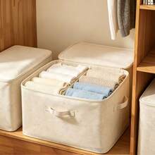 Foldable Bone-Framed Storage Bag Linen-Texture Zipper Clothes Organizer With Dual Handles Dust-Proof Fabric Storage Bin For Quilt Clothing Closet Organization Bedroom Under Bed Container - Beige - View 5