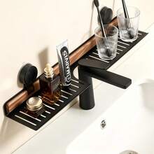 1 buah Rak Kayu Walnut dengan Perekat Hisap, Cocok untuk Meja Rias Kamar Mandi dan Wastafel Dapur, Desain Tanpa Pengeboran, Rak Penyimpanan Multifungsi, Solusi Penyimpanan Praktis untuk Pengatur Wastafel Kamar Mandi - MultiWarna - View 8