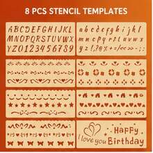 8 Pcs Uppercase Lowercase Alphabet Number Symbol Pattern Painting Stencils, Reusable PET Plastic Templates For Wood Signs Wall Fabric Canvas DIY Crafts - Sets - View 10