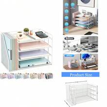 4-Tier Paper Organizer With Magazine Holder |   Sleek Black Desk Organizer For Office Supplies Storage & Desktop File Organization - White - View 1